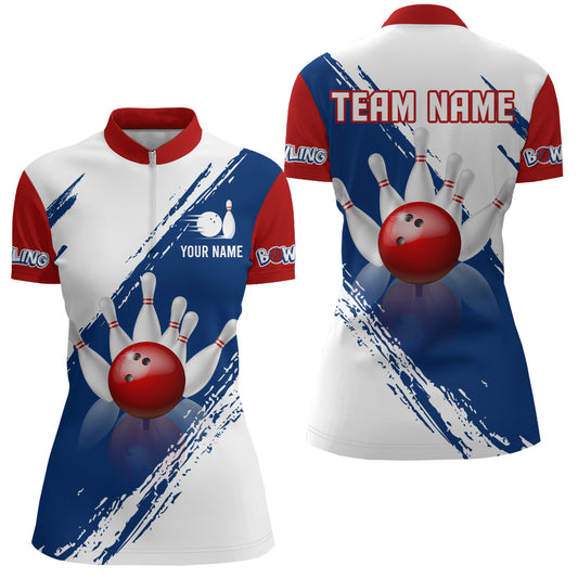 Personalized US Bowling Team Shirts for Women 1/4 Zip Bowling Jersey Patriotic QZT491