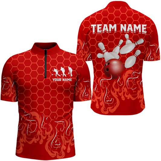 Personalized 1/4 Zip Bowling Shirt for Men Multicolor Bowling Team League QZT406