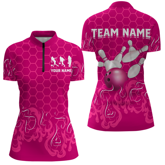Personalized 1/4 Zip Bowling Shirt for Women Multicolor Bowling Team League QZT406