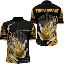 Load image into Gallery viewer, Personalized Flame Bowling Shirts Men Bowling Team League 1/4 Zip Bowling QZT410