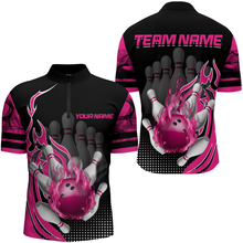 Load image into Gallery viewer, Personalized Flame Bowling Shirts Men Bowling Team League 1/4 Zip Bowling QZT410