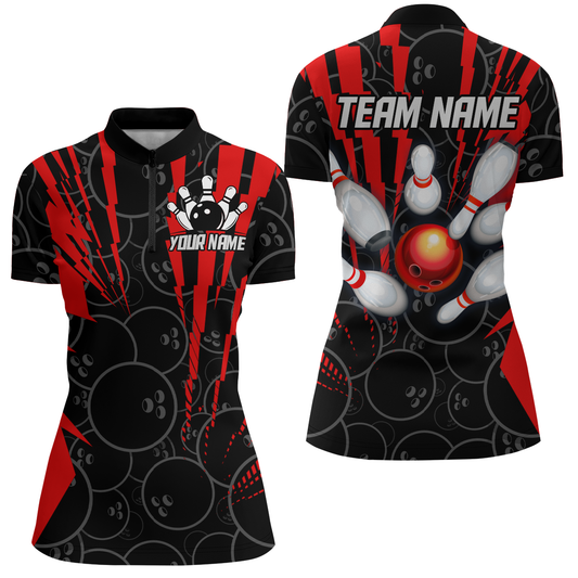 Custom Bowling Shirts Camo Bowling Jersey 1/4 Zip Shirt for Women QZT415