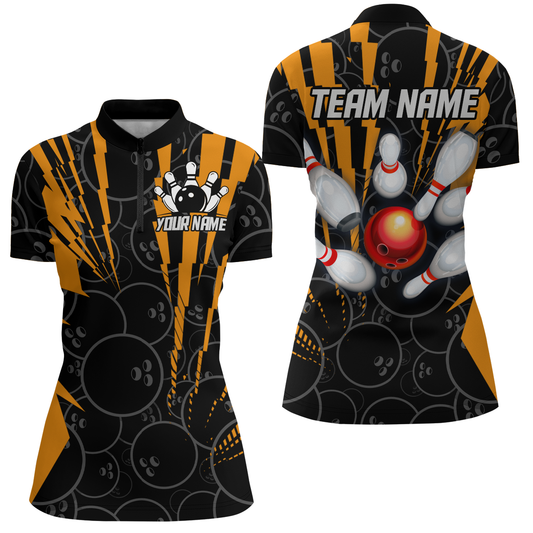 Custom Bowling Shirts Camo Bowling Jersey 1/4 Zip Shirt for Women QZT415