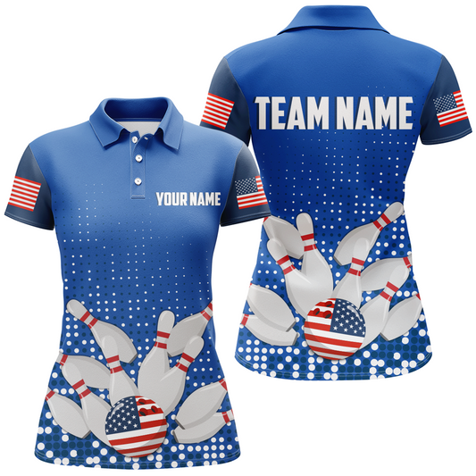 Navy Bowling Shirt Customized Polo Shirt for Women Bowling Team with Name QZT271