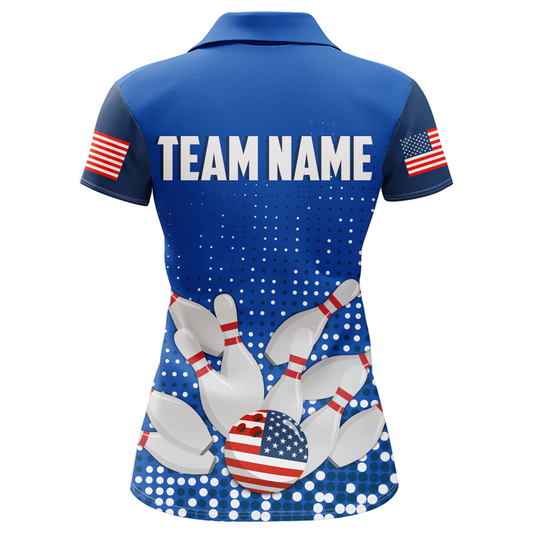 Navy Bowling Shirt Customized Polo Shirt for Women Bowling Team with Name QZT271