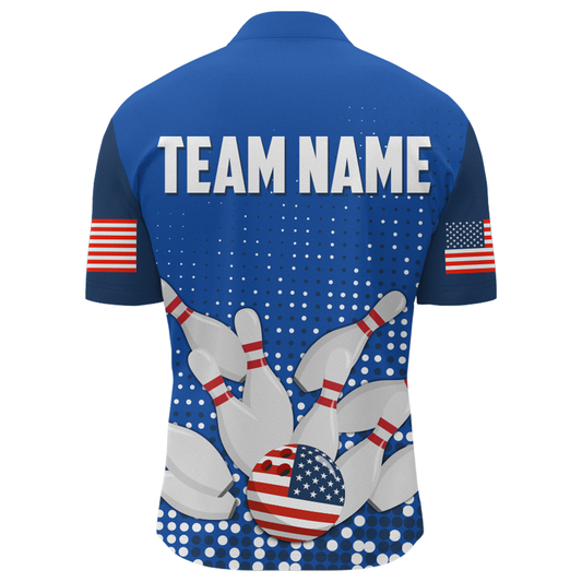 Navy Bowling Shirt Customized Quarter-Zip Shirt for Men Bowling Team with Name QZT271