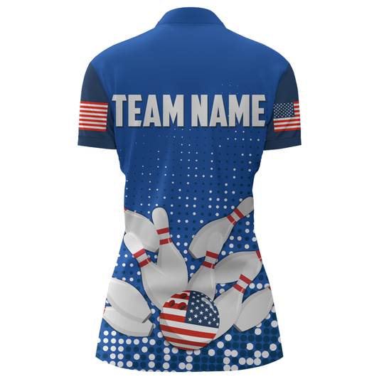 Navy Bowling Shirt Customized Quarter-Zip Shirt for Women Bowling Team with Name QZT271271