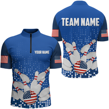 Load image into Gallery viewer, Navy Bowling Shirt Customized Quarter-Zip Shirt for Men Bowling Team with Name QZT271