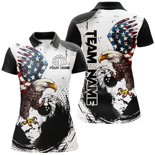 Personalized Eagle Bowling Shirt Patriotic Bowling Jersey for Women Polo Shirt QZT307