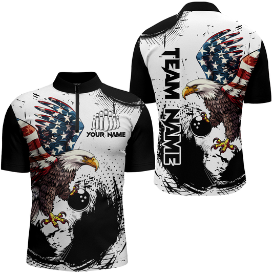 Personalized Eagle Bowling Shirts Patriotic Bowling Jersey for Women 1/4 Zip Shirt QZT307