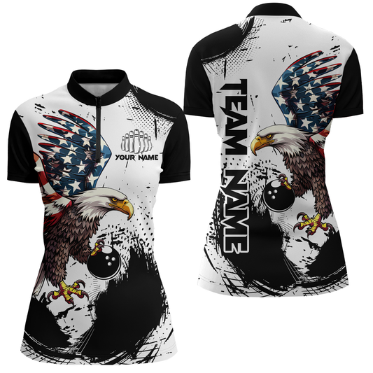 Personalized Eagle Bowling Shirts Patriotic Bowling Jersey for Women 1/4 Zip Shirt QZT307