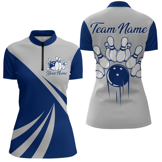 Personalized Bowling Jersey with Name Custom Bowling Team Jersey Bowling Quarter-zip Shirt for Women QZT12