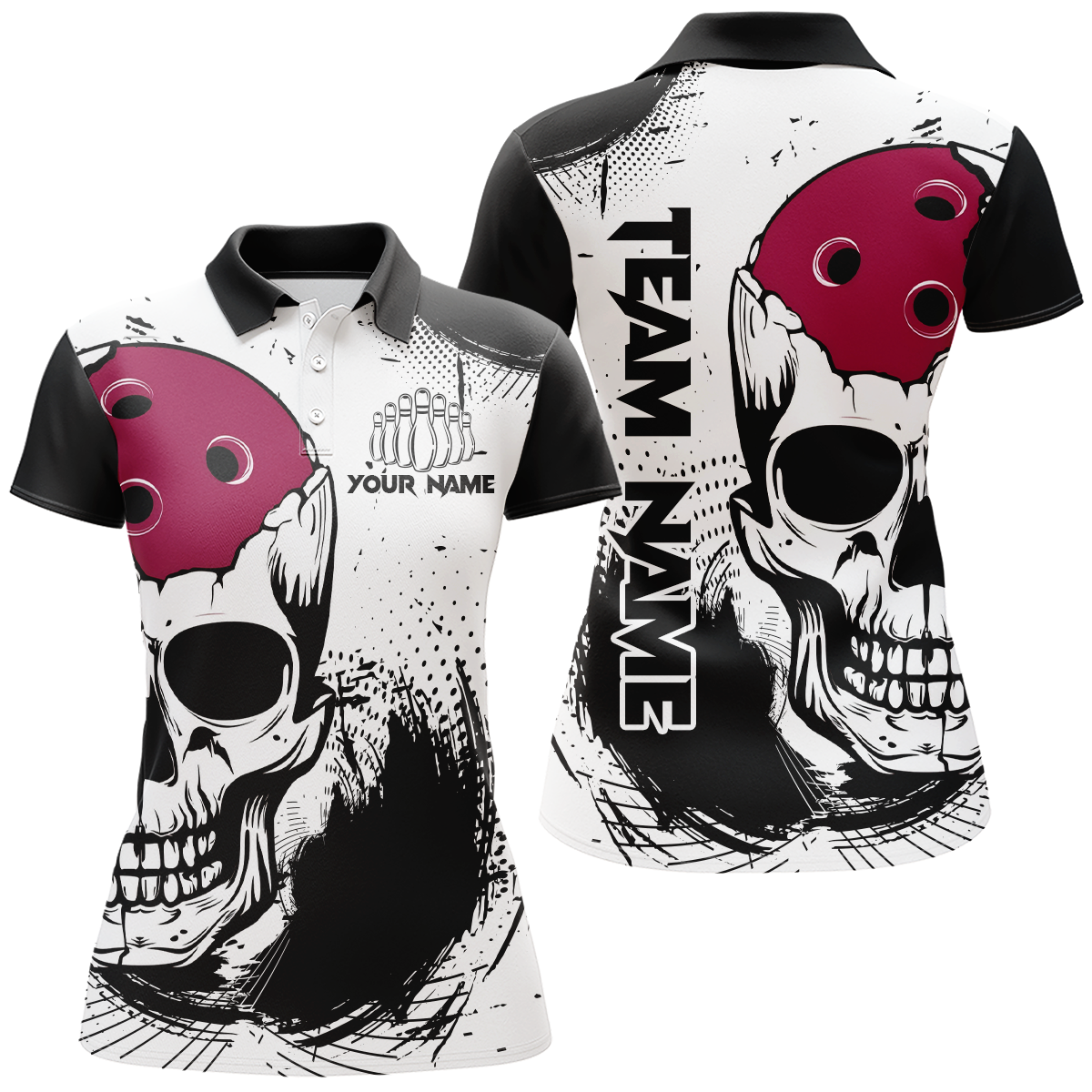 Personalized Bowling Shirt Skull Bowling Team Jersey Polo Shirt for Women QZT275