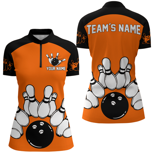 Personalized Bowling Jersey Custom Bowling Team Jersey Bowling Quarter-Zip Shirt for Women QZT19