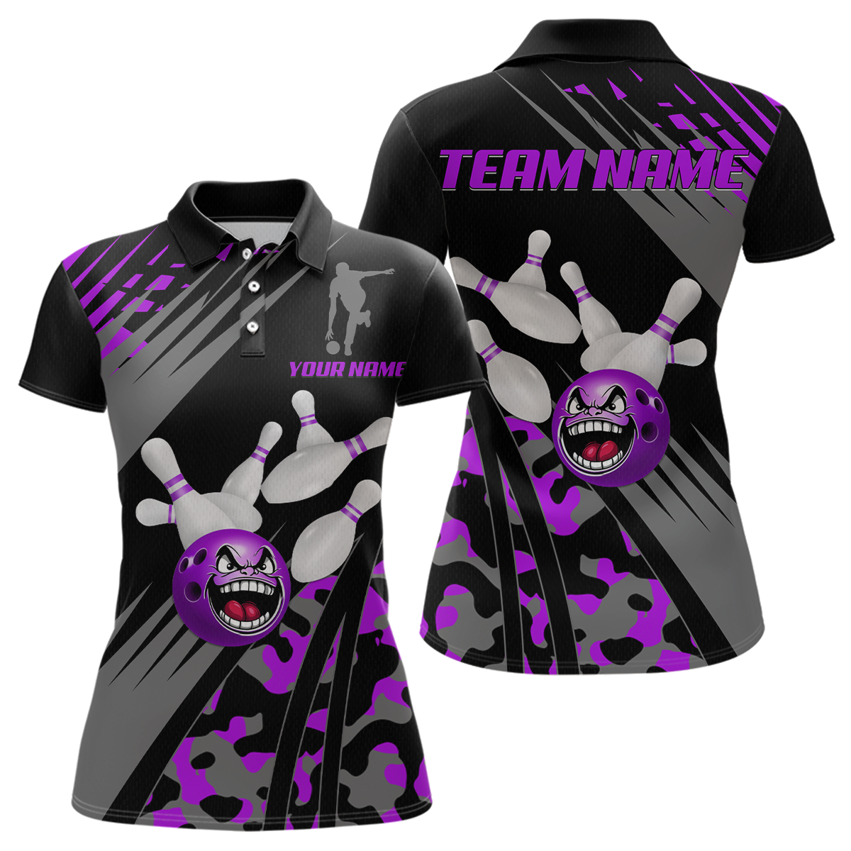 Personalized Purple Crazy Bowling Shirt Polo Bowling Jersey Bowling Outfit QZT609