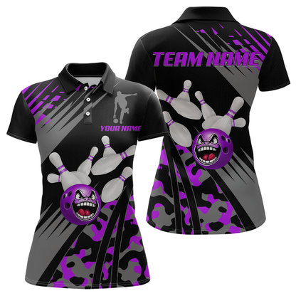Personalized Purple Crazy Bowling Shirt Polo Bowling Jersey Bowling Outfit QZT609