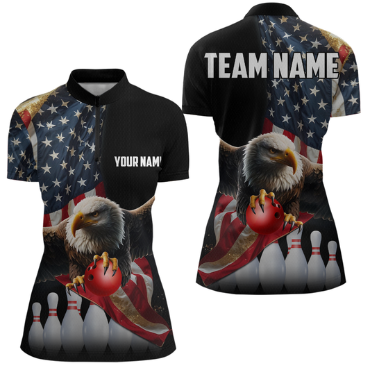 Custom Eagle Bowling Team Jersey American Bowling Quartar-Zip Shirt for Men Women QZT636