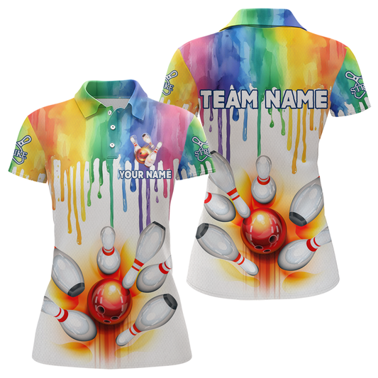 Rainbow Bowling Shirt for Men Women Personalized Polo Bowling Jersey Bowling Outfit QZT680