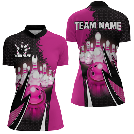 Personalized Bowling Shirts for Women 1/4 Zip Bowling Team Jersey QZT440