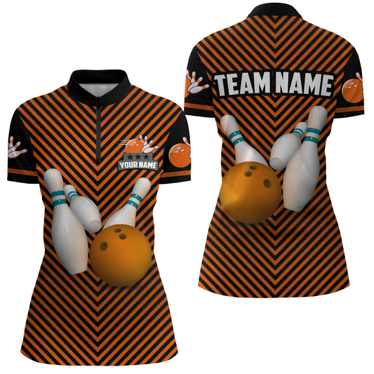 Personalized Bowling Shirt for Women Quarter-Zip Bowling Jersey Bowling Team League QZT239