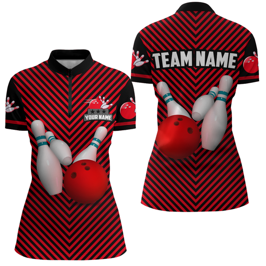 Personalized Bowling Shirt for Women Quarter-Zip Bowling Jersey Bowling Team League QZT239