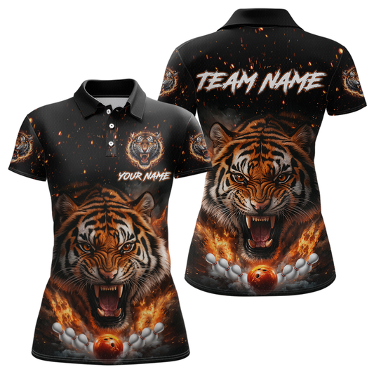 Custom Flame Tiger Bowling Shirt Orange Polo Bowling Jersey for Men and Women Gifts QZT639