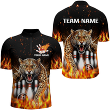 Load image into Gallery viewer, Custom Bowling Shirts Cheetah Bowling Quarter Zip Flames Bowling Jersey for Men QZT452