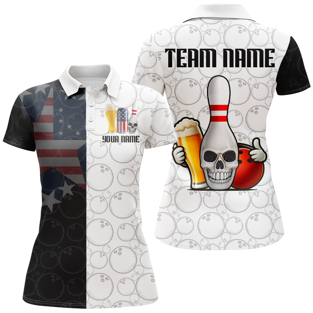 Custom Beer Bowling Shirts for Women Skull Bowling Short Sleeve Team League QZT453