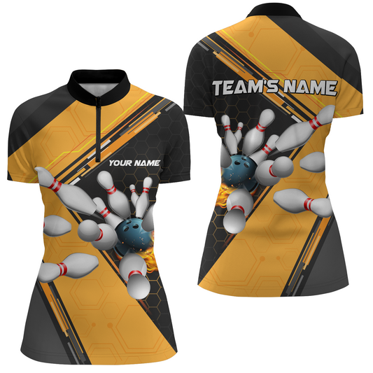 Personalized 3D Women's Bowling Team Jersey Bowling Shirt American Bowling Quarter-Zip Shirt QZT43-4