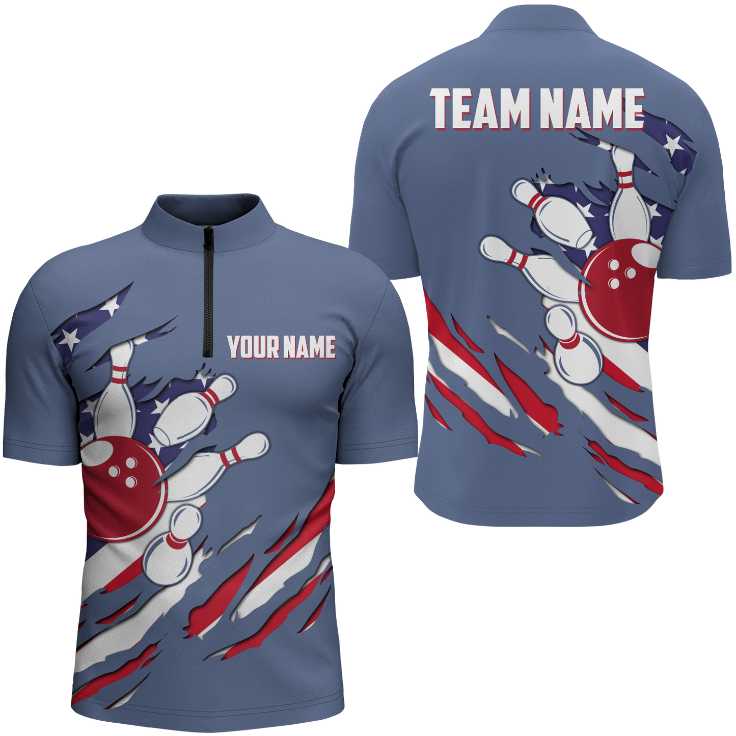 American Bowling Quarter-Zip Shirt for Men Custom Bowling Team Shirt Bowlers Jersey QZT229