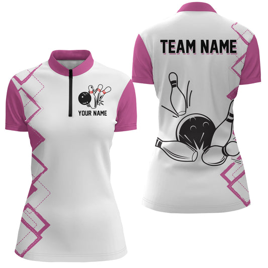Personalized Bowling Quarter-Zip Shirt for Women Custom Bowling Team Jersey Bowling Shirt QZT31