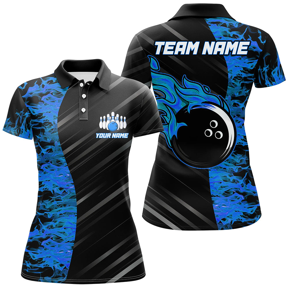 Blue Flames Bowling Jersey Men Women Custom Bowling Polo Shirt For Team BDT487