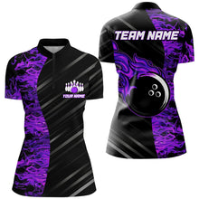 Load image into Gallery viewer, Purple Flames Bowling Jersey Men Women Custom 1/4 Bowling Shirt For Team BDT487