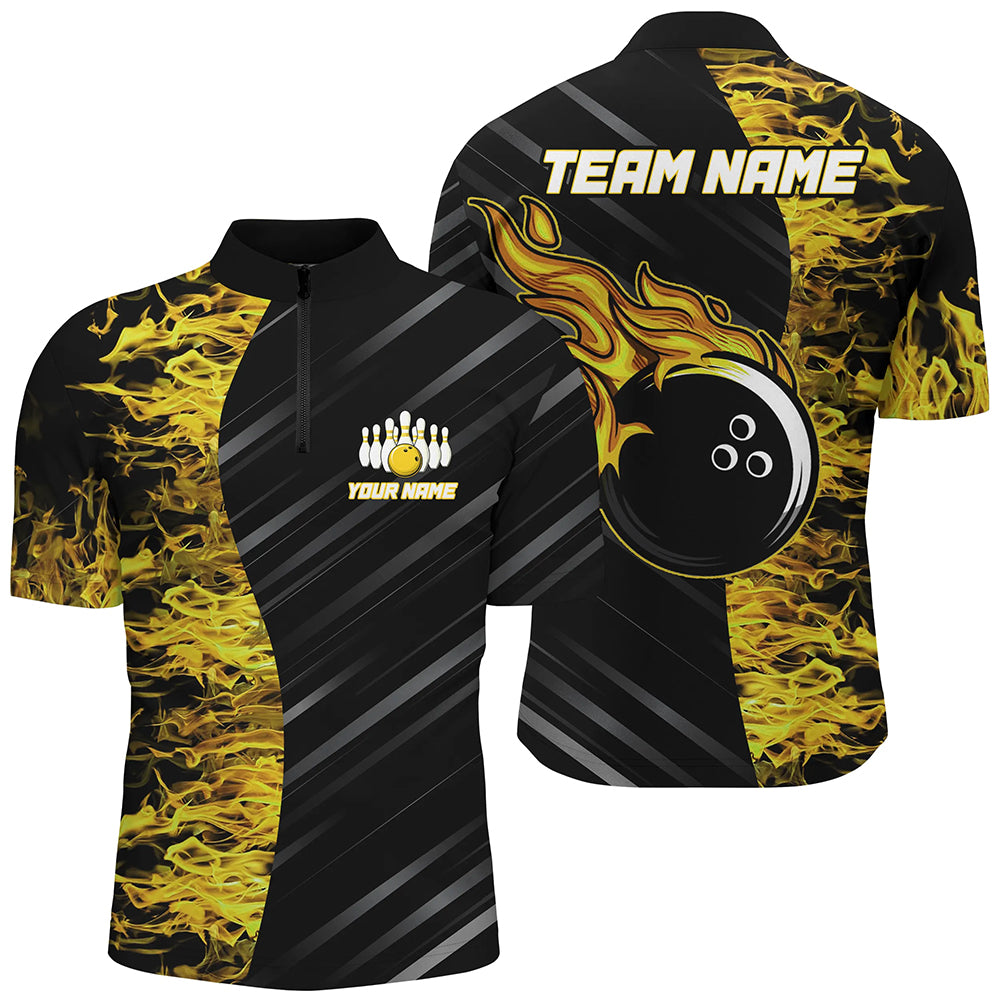 Yellow Flames Bowling Jersey Men Women Custom 1/4 Bowling  Shirt For Team BDT487