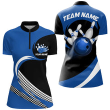 Load image into Gallery viewer, Personalized Blue Bowling Shirts Custom Bowling Team Jersey Quarter-Zip Bowling Shirts BDT502