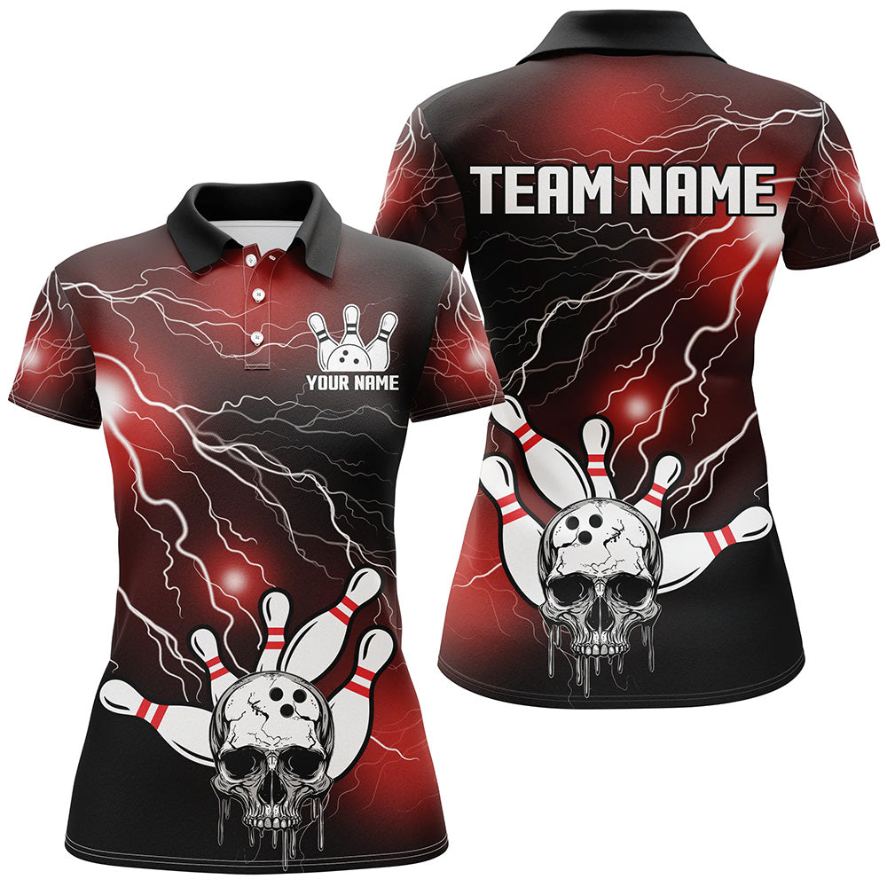 Skull Bowling Polo Shirt For Men & Women Light Thunder Red Bowling Team Jersey Halloween BDT541