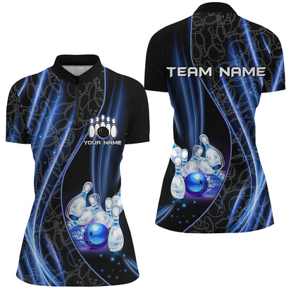 Blue Light Bowling 1/4 Zip Shirt For Men Women Custom Team Bowling Jersey For Couples BDT504