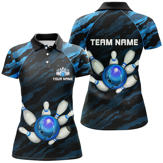 Personalized Blue Camo Bowling Polo Shirts Unisex Bowling Team Jersey Men Women BDT485