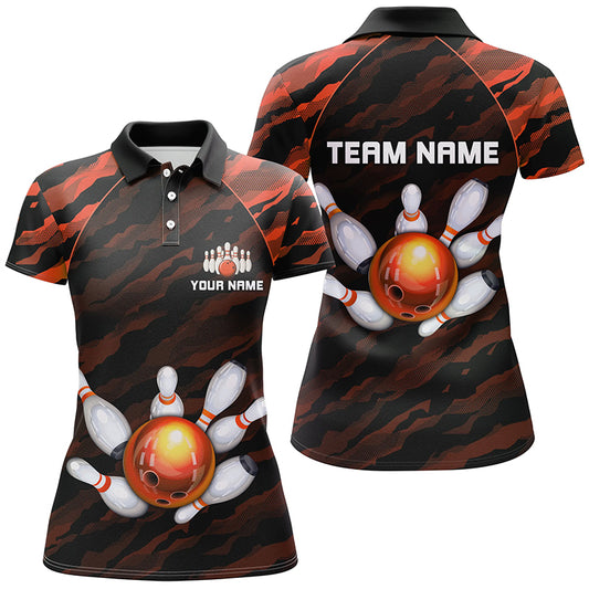 Personalized Orange Camo Bowling Polo Shirts Unisex Bowling Team Jersey Men Women BDT485