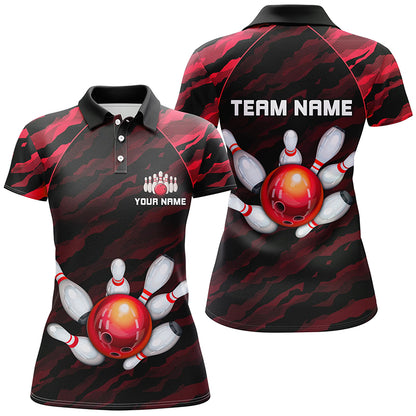 Personalized Red Camo Bowling Polo Shirts Unisex Bowling Team Jersey Men Women BDT485