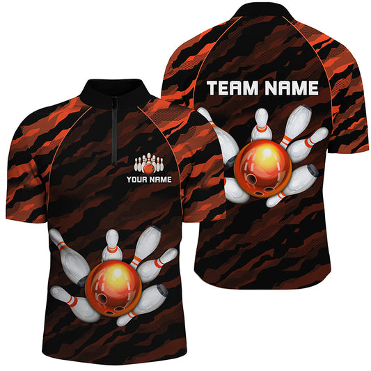 Personalized Orange Camo Bowling Shirts Unisex 1/4 Bowling Team Jersey Men Women BDT485
