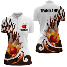 Load image into Gallery viewer, White&amp;Orange Bowling Shirts For Men &amp; Women Custom Flame Bowling Team Jersey Quarter-Zip BDT537