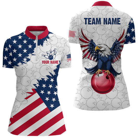 Custom American Bowling 1/4 Zip Shirt for Men & Women Eagle Bowling Jersey Team League White BDT548
