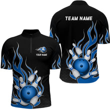 Load image into Gallery viewer, Blue Flame Bowling Quarter Zip Shirts for Men And Women Custom Bowling Team Jerseys Unisex BDT477