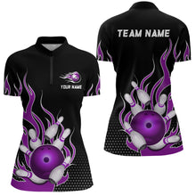 Load image into Gallery viewer, Purple Flame 1/4 Zip Bowling Shirts for Men And Women Custom Bowling Team Jerseys Unisex BDT477