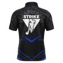 Load image into Gallery viewer, Strike Bowling Shirt for Men Personalized Bowling Jersey Blue&amp;Black Bowling Polo Shirt BDT259