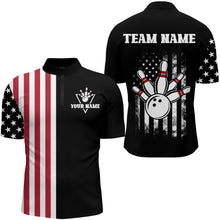 Load image into Gallery viewer, American Bowling Shirt Men Black Bowling Team League Jersey Custom Bowling Quarter-Zip Shirt BDT357