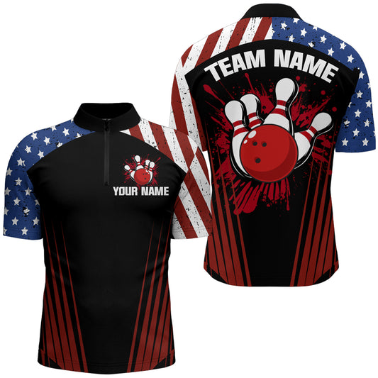 Patriotic Bowling Quarter-Zip Shirt Men Women Personalized Bowling Jersey Team BDT498
