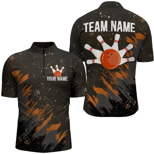 Personalized Orange Bowling Jersey Team Custom 1/4 Bowling Shirt For Men & Women BDT486