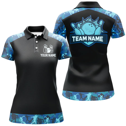 Blue Camo Bowling Shirts For Men And Women Custom Bowling Team Jersey Unisex Polo BDT598